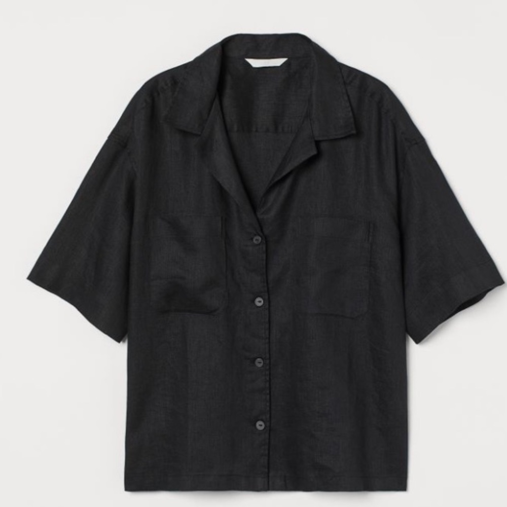 H&M linen resort short sleeve shirt size medium black